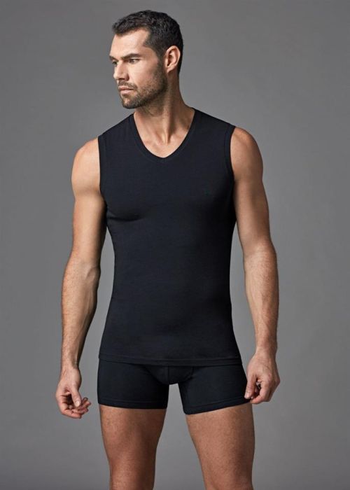 black sleeveless v-neck men's cotton undershirt