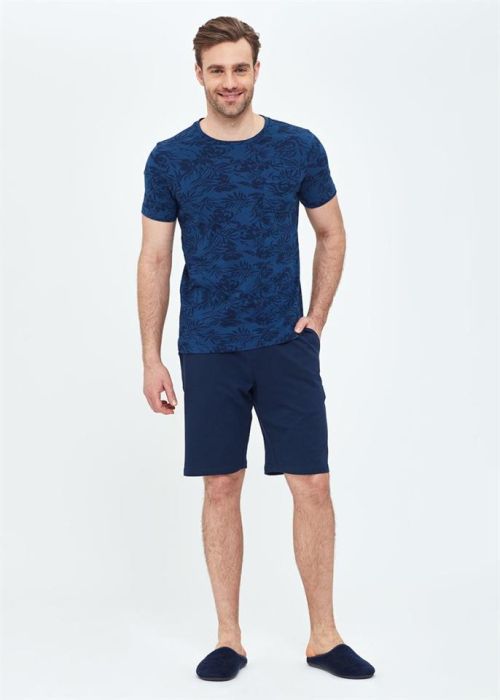 NAVY BLUE O-COLLAR SHORTS SET