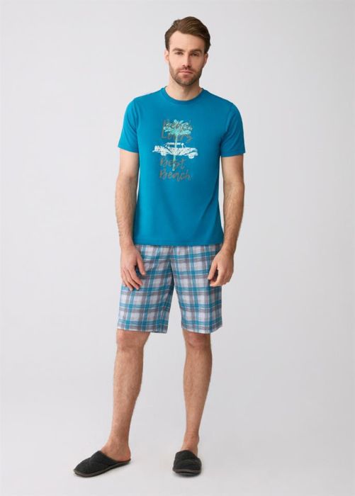 TURQUOISE O-COLLAR COTTON SHORTS SET
