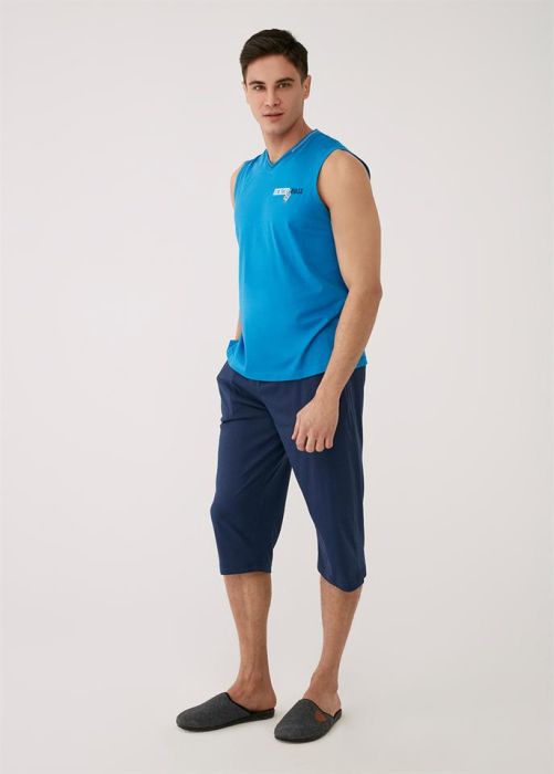 SAX V-NECK MODAL FABRIC MEN SLEEVELESS CAPRI SET