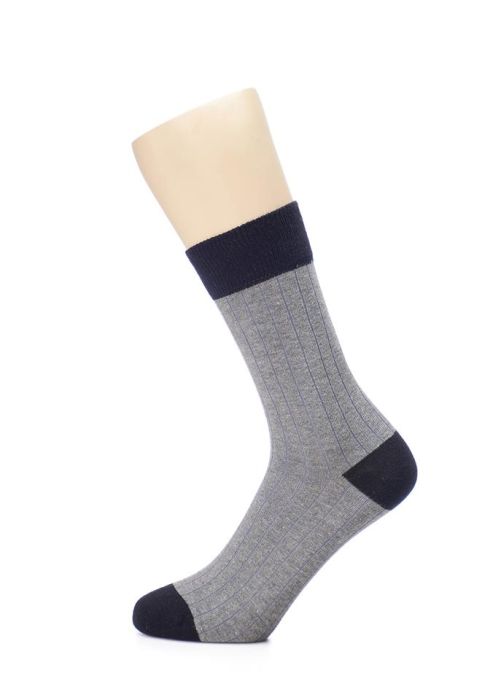 GRAY MELANGE BLACK MEN'S COTTON STRIPED 2-PIECE SOCKS