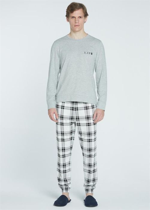 COTTON O-COLLAR LONG SLEEVE PAJAMA SET