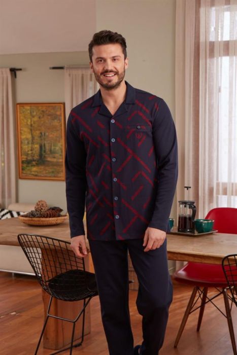 NAVY BLUE BURGUNDY PAJAMAS SET