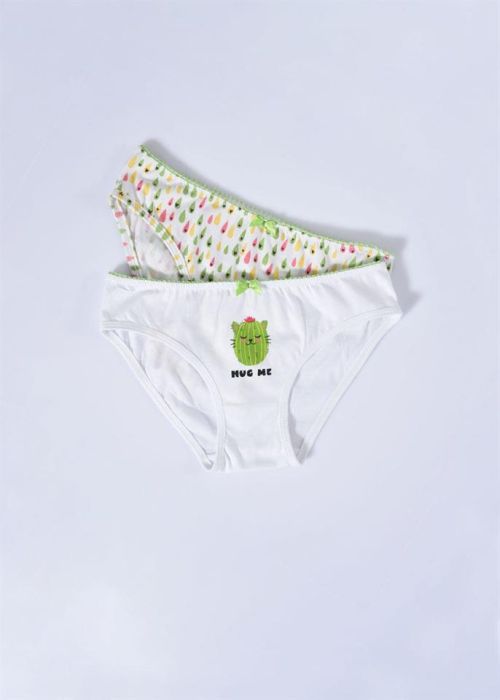 GREEN- ECRU 2 PCS COMBED CACTUS PATTERNED GIRL SLIP