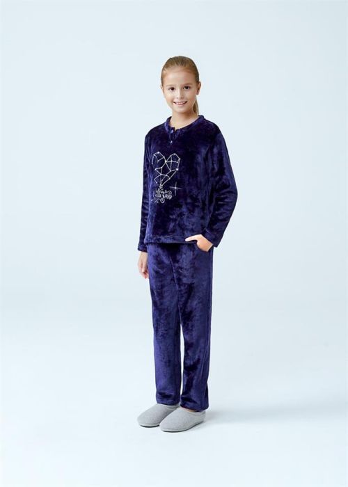 ULTRASOFT GIRLS PAJAMAS SET WITH NAVY BLUE BUTTONS