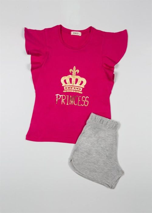 girls shorts gray melange pink king printed team