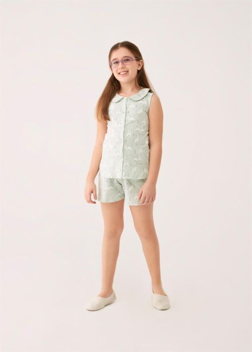 GREEN MELANGE RABBIT PRINTED SHORTS SHORTS