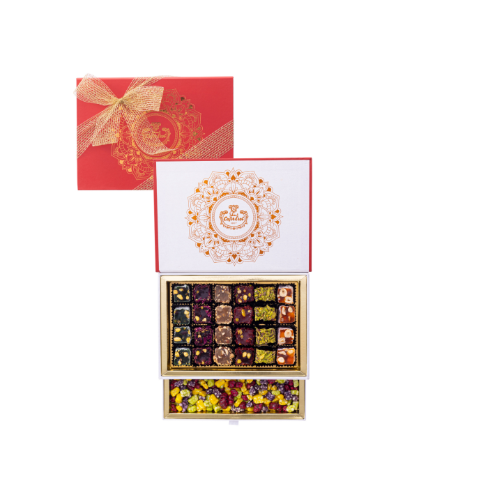 Cafer Erol, Red Double Tier Box Mixed Flavor - Special Turkish Delight & Dragee - 500 G.
