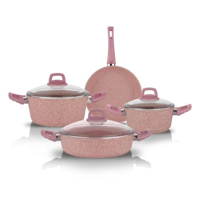 Schafer Essen Pink Fireproof Nonstick Cookware Set 