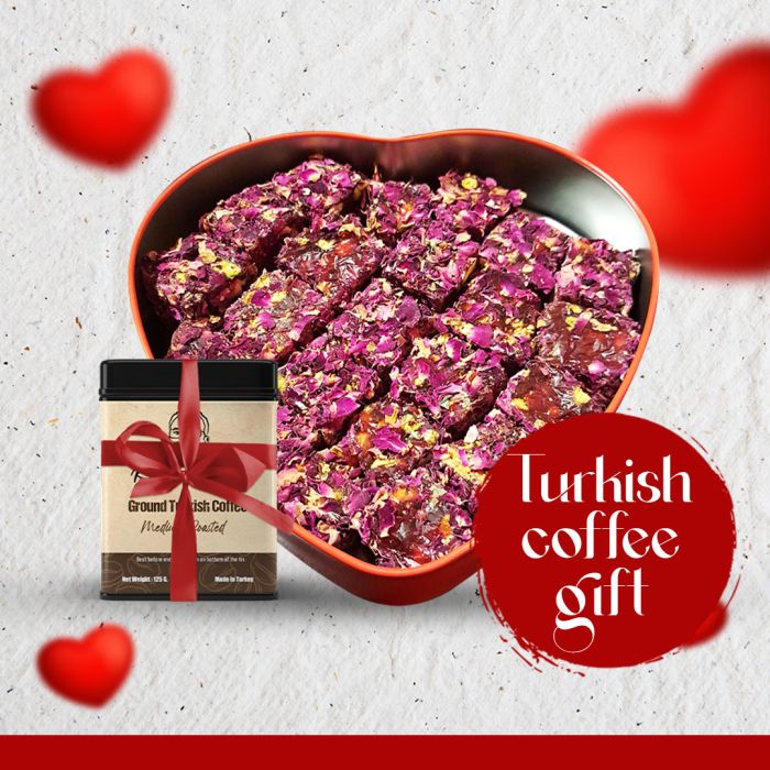 Kadhem Efendi, Valentine's Day % 80 Honey Special Rose Turkish Delight 850 G. with Gifted Turkish Coffee