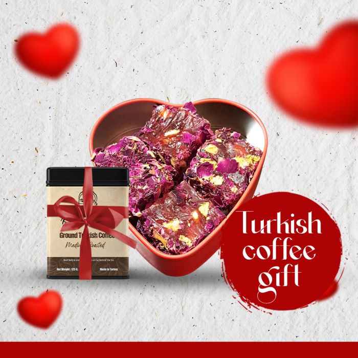 Kadhem Efendi, Valentine's Day % 80 Honey Special Rose Turkish Delight 200 G. with Gifted Turkish Coffee